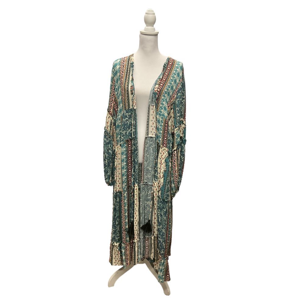 Ces Femme Mixed Print Tassels Tie Cover Up Size Large